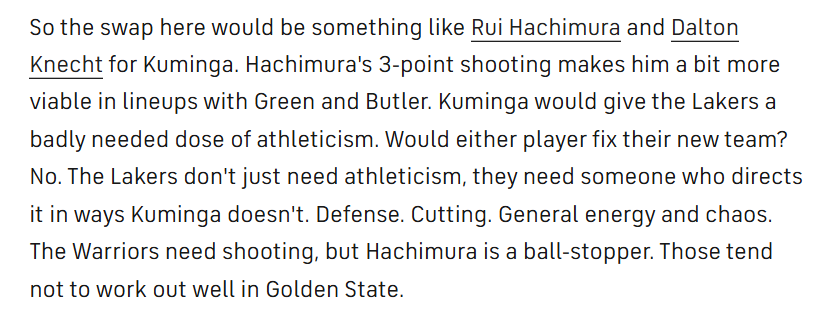 九游娱乐官方平台-库明加不适合湖人？2换1交易是无奈备选：八村垒也难立足勇士体系